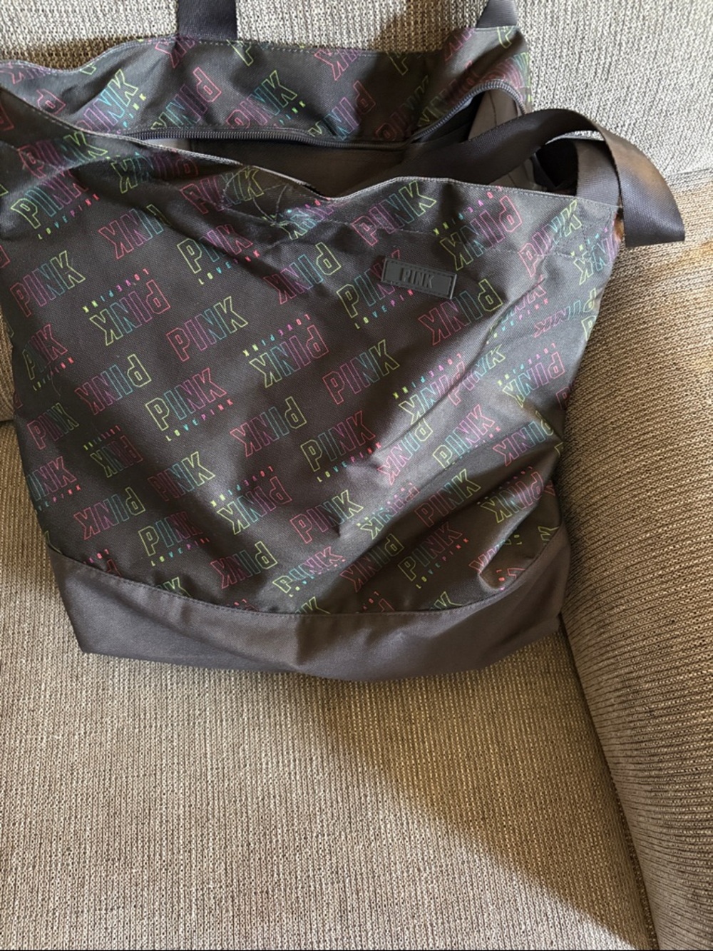 PINK Victoria's Secret Black Tote with Neon Logo Print